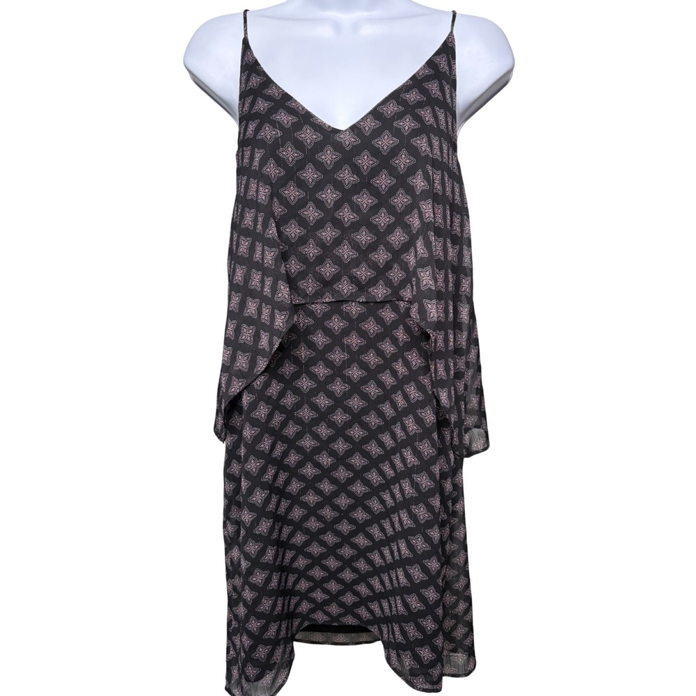 NWT THREE EIGHTY TWO Womens Black Pink Medallion Tiered Mini Dress Sz M Bohemian